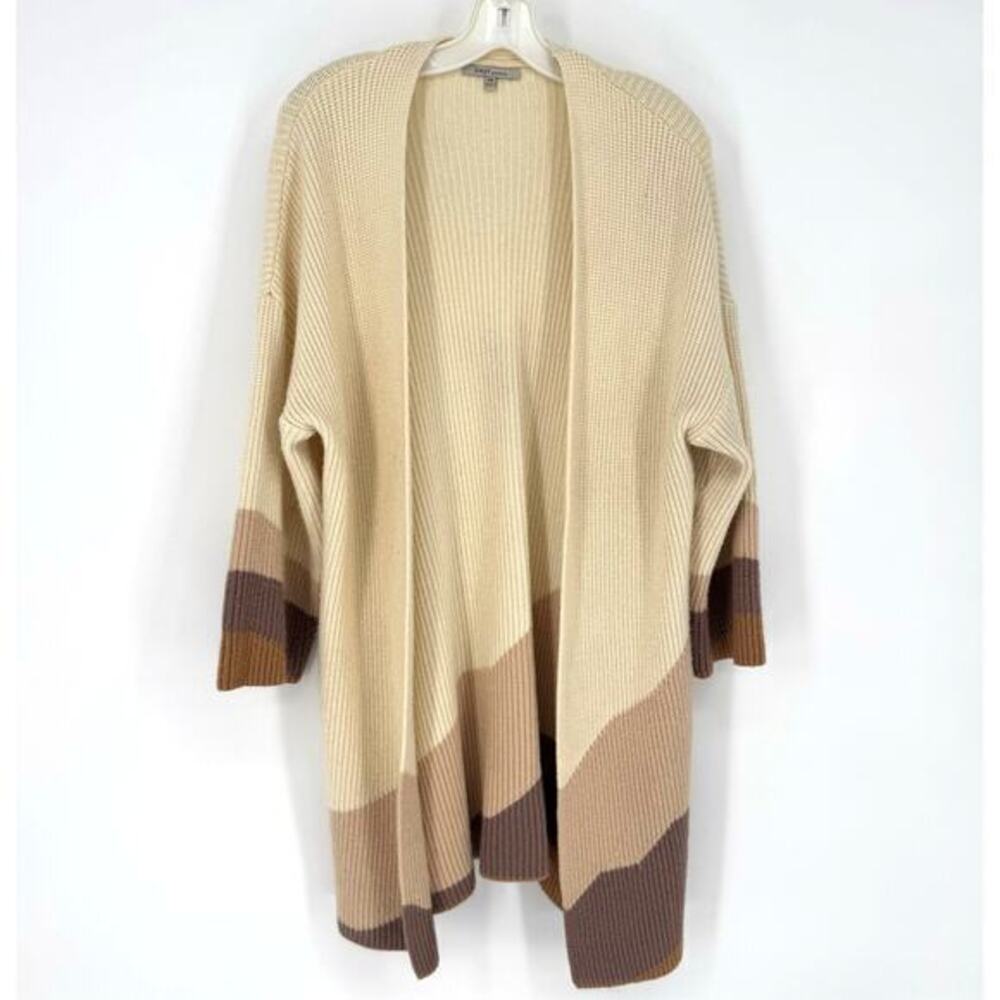 Cosy Casual | Cream and Brown Open Front Cardigan